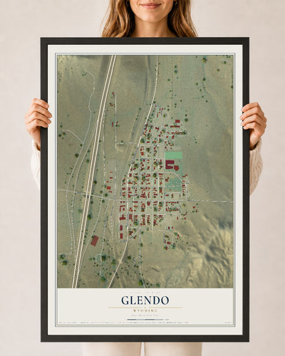 Map of Glendo, Wyoming, 24 x 36 inch print in a black wood frame