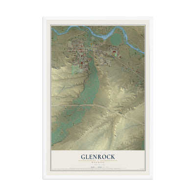 Map of Glenrock, Wyoming, 12 x 18 inch print in a white wood frame