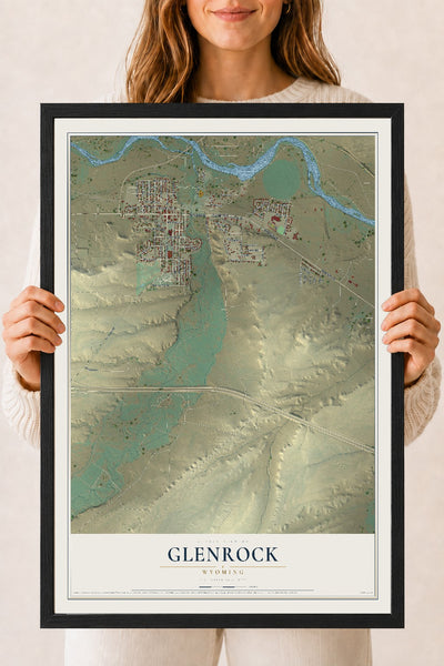 Map of Glenrock, Wyoming, 18 x 24 inch print in a black wood frame