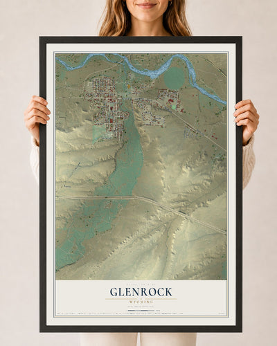 Map of Glenrock, Wyoming, 24 x 36 inch print in a black wood frame