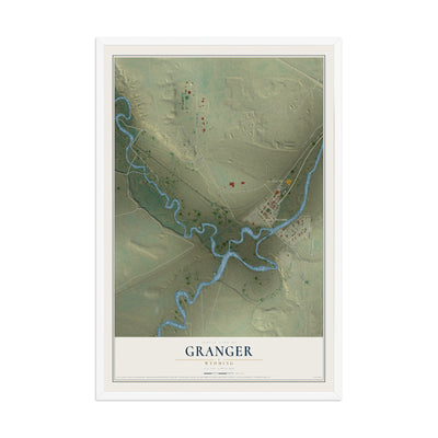 Map of Granger, Wyoming, 12 x 18 inch print in a white wood frame
