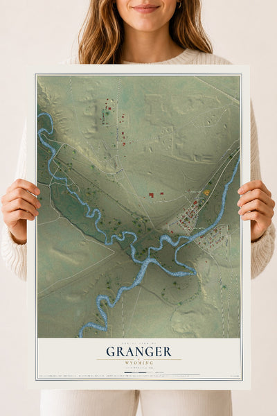 Map of Granger, Wyoming, 18 x 24 inch unframed archival matte print