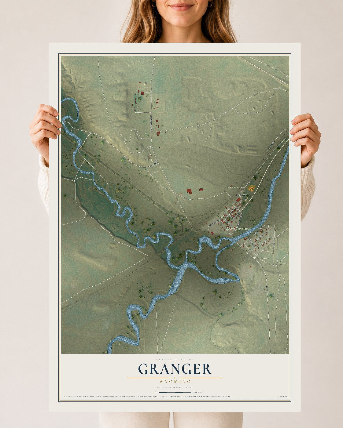 Map of Granger, Wyoming, 24 x 36 inch unframed archival matte print