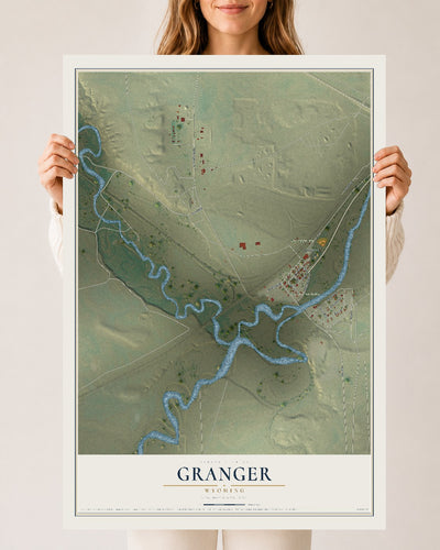 Map of Granger, Wyoming, 24 x 36 inch unframed archival matte print
