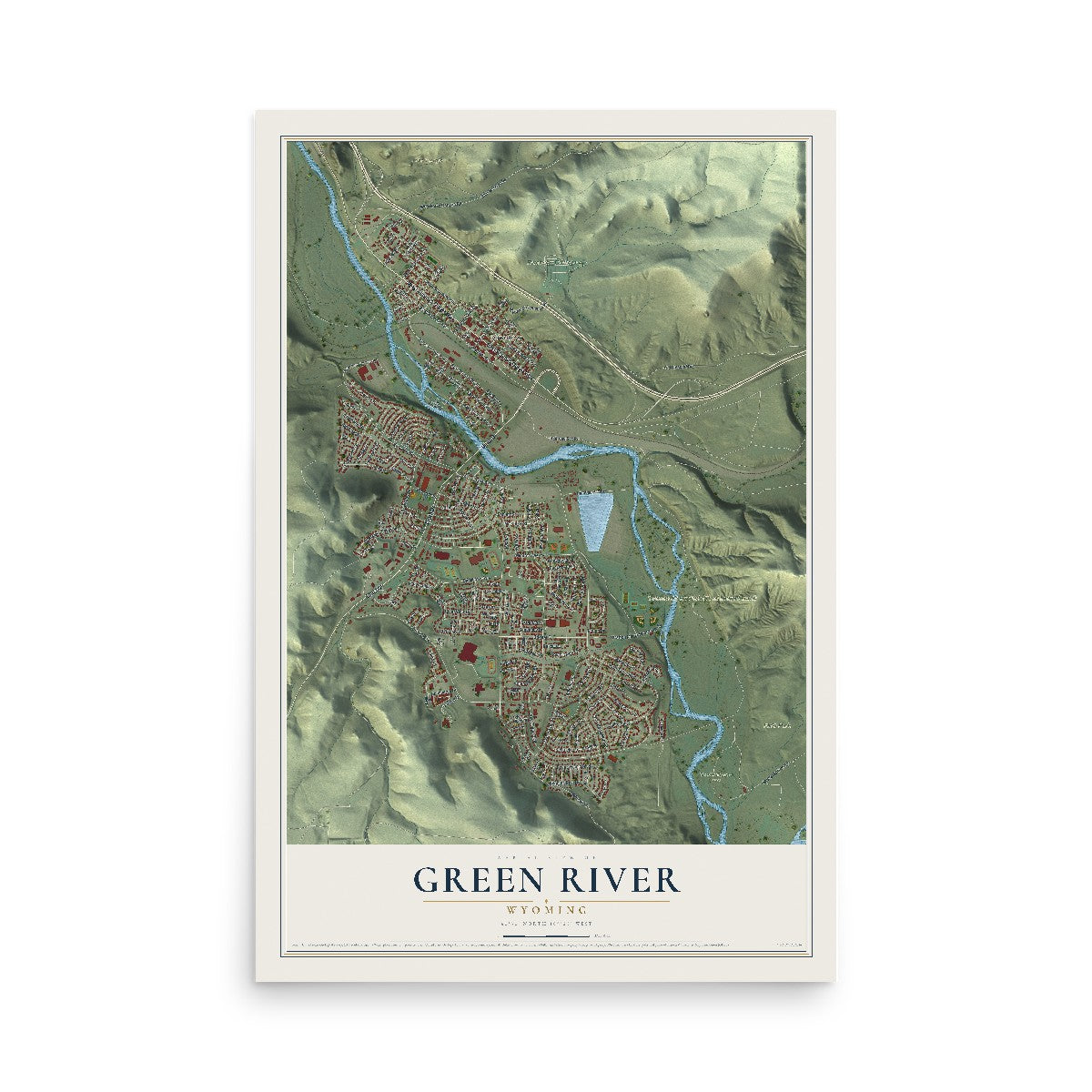 Map of Green River, Wyoming, 12 x 18 inch unframed archival matte print