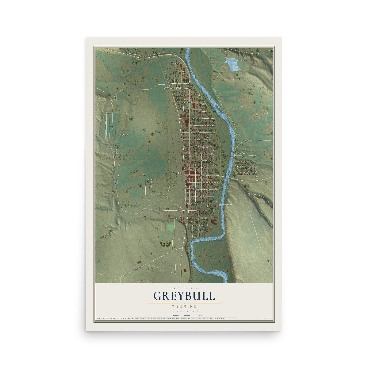 Map of Greybull, Wyoming, 12 x 18 inch unframed archival matte print