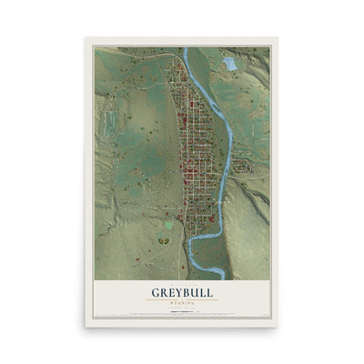 Map of Greybull, Wyoming, 12 x 18 inch unframed archival matte print