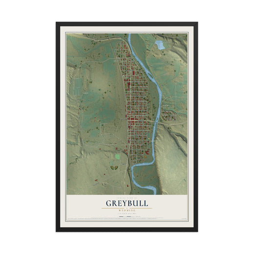 Map of Greybull, Wyoming, 12 x 18 inch print in a black wood frame