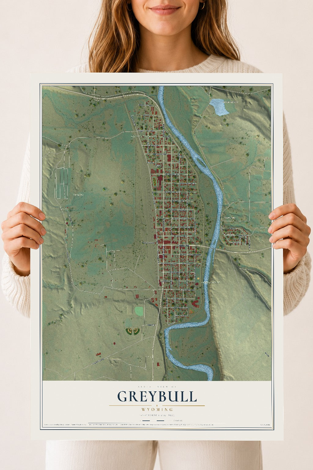 Map of Greybull, Wyoming, 18 x 24 inch unframed archival matte print