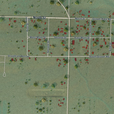 Close-up of the map of Grover, Wyoming print showing street and building detail