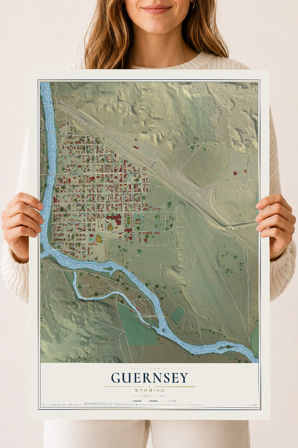Map of Guernsey, Wyoming, 18 x 24 inch unframed archival matte print