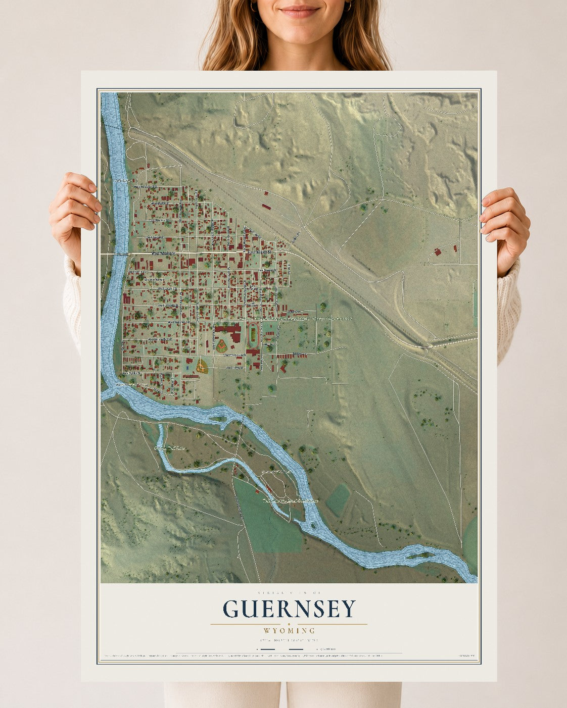 Map of Guernsey, Wyoming, 24 x 36 inch unframed archival matte print