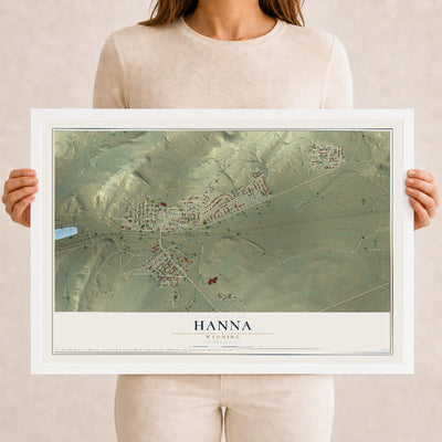 Map of Hanna, Wyoming, 12 x 18 inch print in a white wood frame