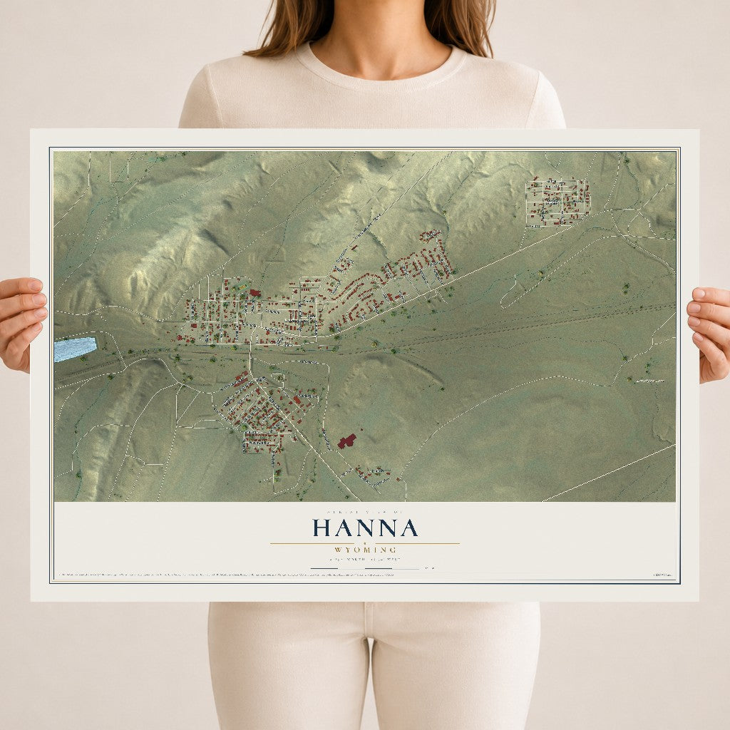 Map of Hanna, Wyoming, 18 x 24 inch unframed archival matte print