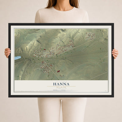 Map of Hanna, Wyoming, 24 x 36 inch print in a black wood frame