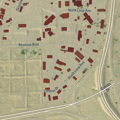 Close-up of the map of Hartrandt, Wyoming print showing street and building detail