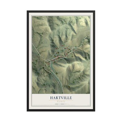 Map of Hartville, Wyoming, 12 x 18 inch print in a black wood frame