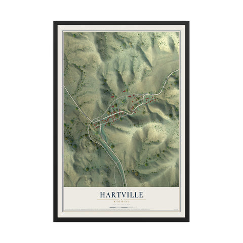 Map of Hartville, Wyoming, 12 x 18 inch print in a black wood frame