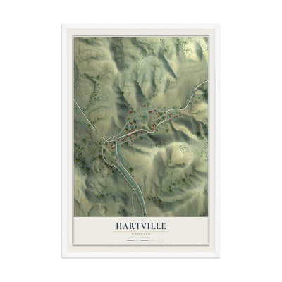 Map of Hartville, Wyoming, 12 x 18 inch print in a white wood frame