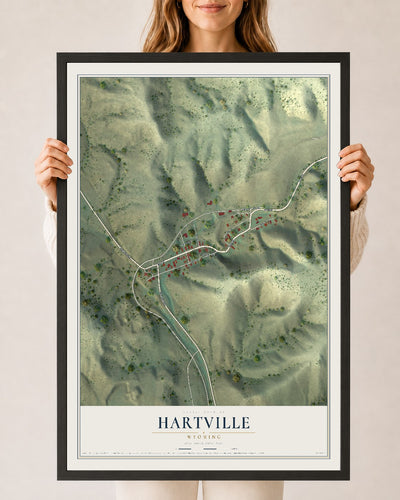 Map of Hartville, Wyoming, 24 x 36 inch print in a black wood frame