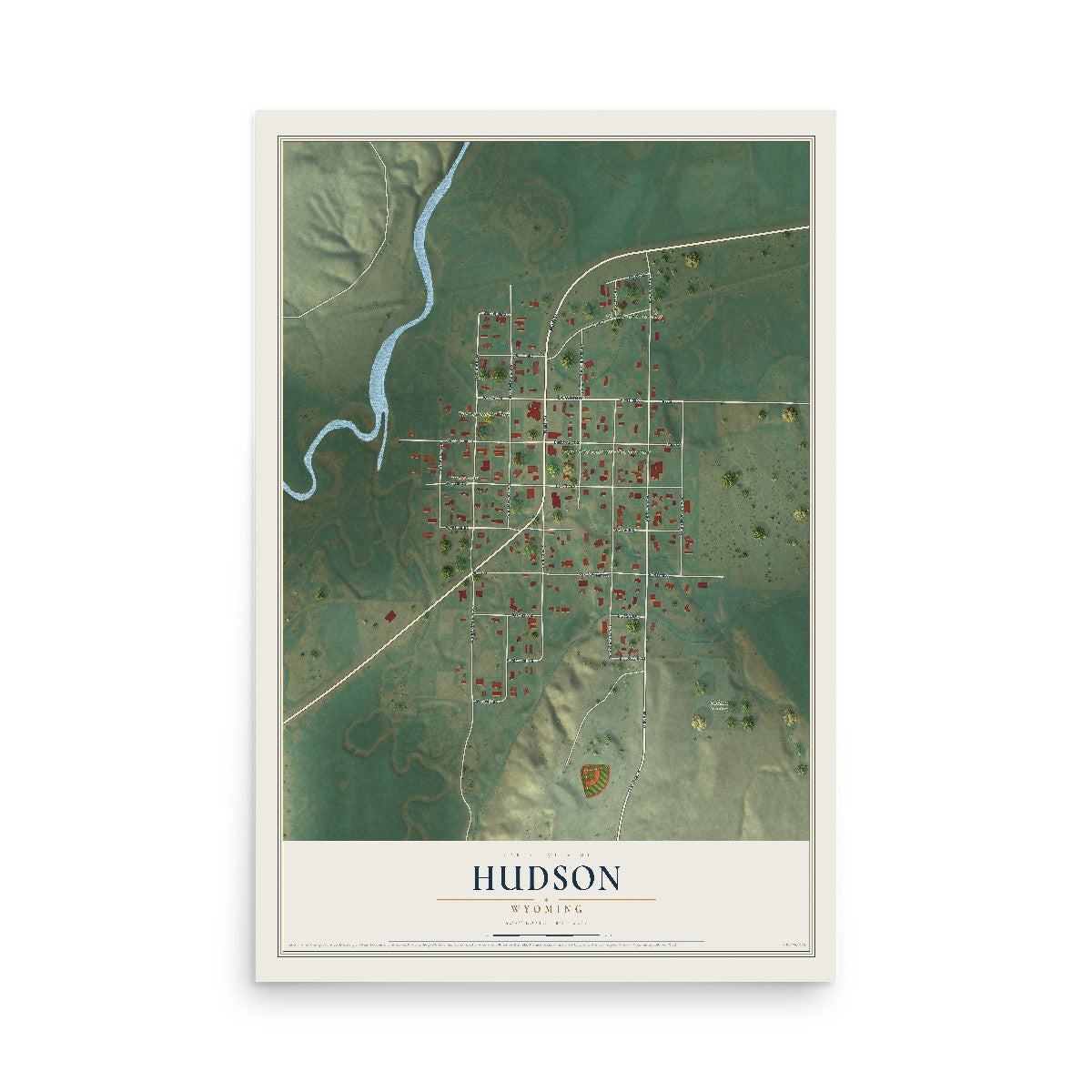 Map of Hudson, Wyoming, 12 x 18 inch unframed archival matte print