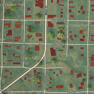 Close-up of the map of Hudson, Wyoming print showing street and building detail