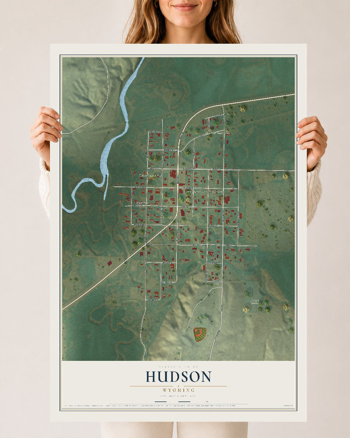 Map of Hudson, Wyoming, 24 x 36 inch unframed archival matte print
