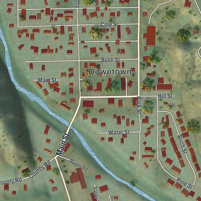 Close-up of the map of Hulett, Wyoming print showing street and building detail