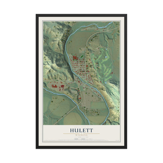 Map of Hulett, Wyoming, 12 x 18 inch print in a black wood frame