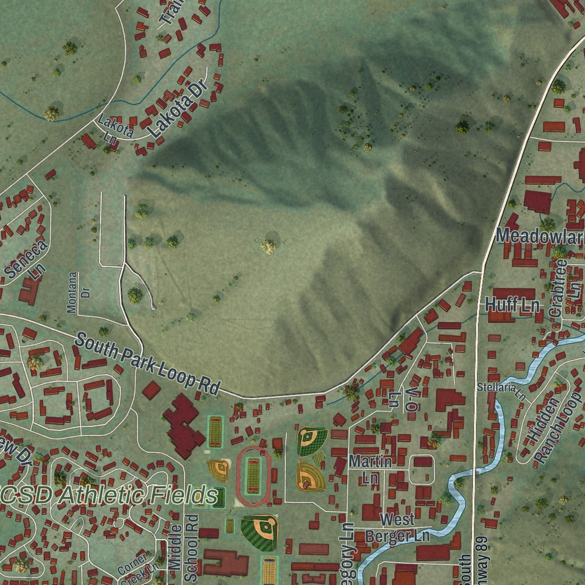 Second close-up of the map of Jackson, Wyoming print showing more streets and buildings