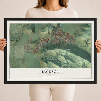 Map of Jackson, Wyoming, 18 x 24 inch print in a black wood frame