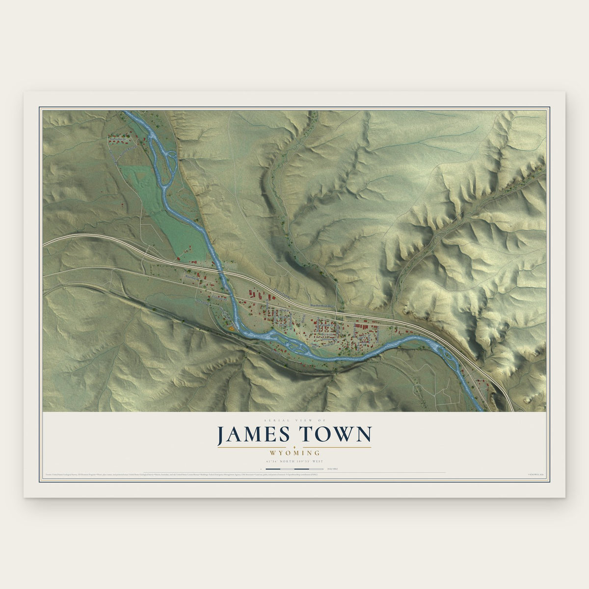 James Town, Wyoming map print, the full design