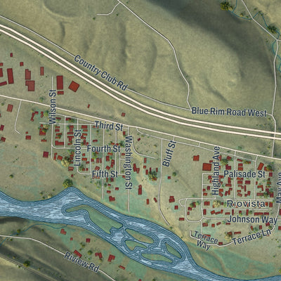 Close-up of the map of James Town, Wyoming print showing street and building detail
