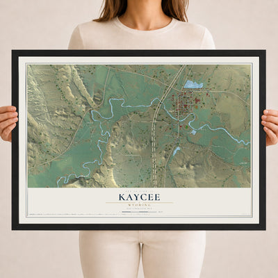 Map of Kaycee, Wyoming, 18 x 24 inch print in a black wood frame