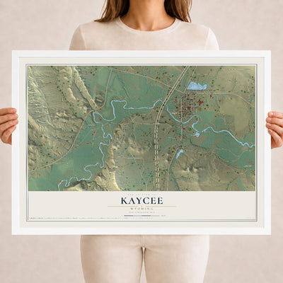 Map of Kaycee, Wyoming, 18 x 24 inch print in a white wood frame