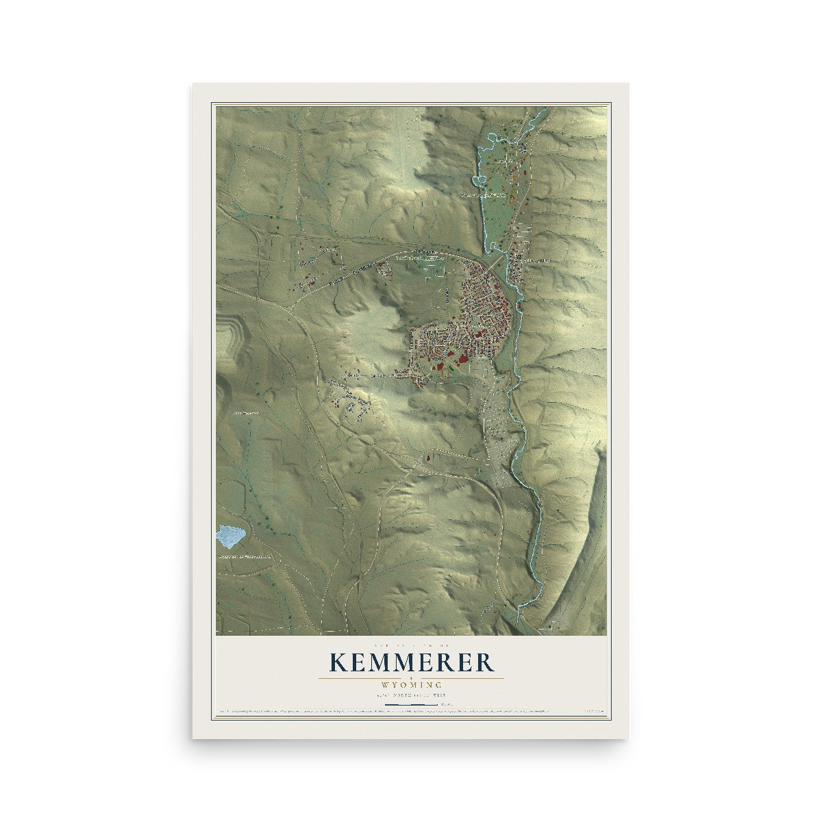 Map of Kemmerer, Wyoming, 12 x 18 inch unframed archival matte print