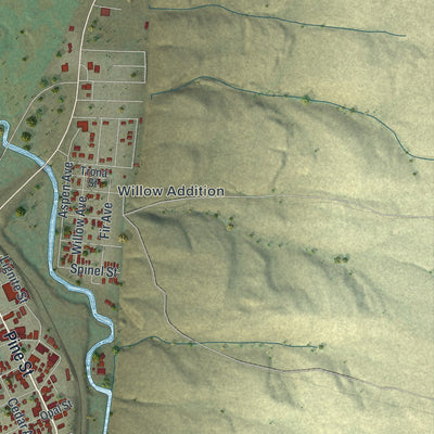 Second close-up of the map of Kemmerer, Wyoming print showing more streets and buildings
