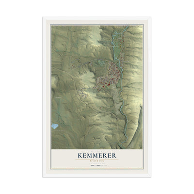Map of Kemmerer, Wyoming, 12 x 18 inch print in a white wood frame