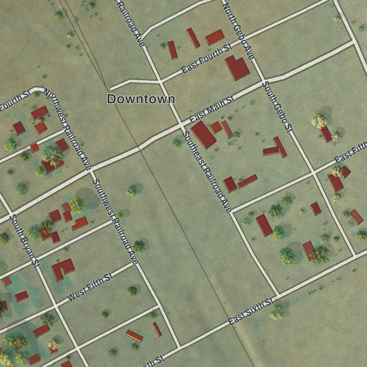 Close-up of the map of Kirby, Wyoming print showing street and building detail