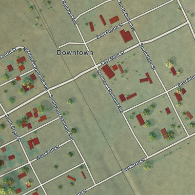 Close-up of the map of Kirby, Wyoming print showing street and building detail