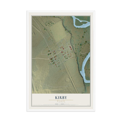 Map of Kirby, Wyoming, 12 x 18 inch print in a white wood frame