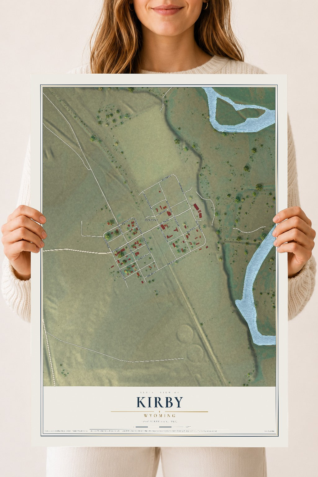 Map of Kirby, Wyoming, 18 x 24 inch unframed archival matte print
