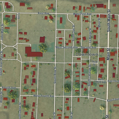 Close-up of the map of La Barge, Wyoming print showing street and building detail