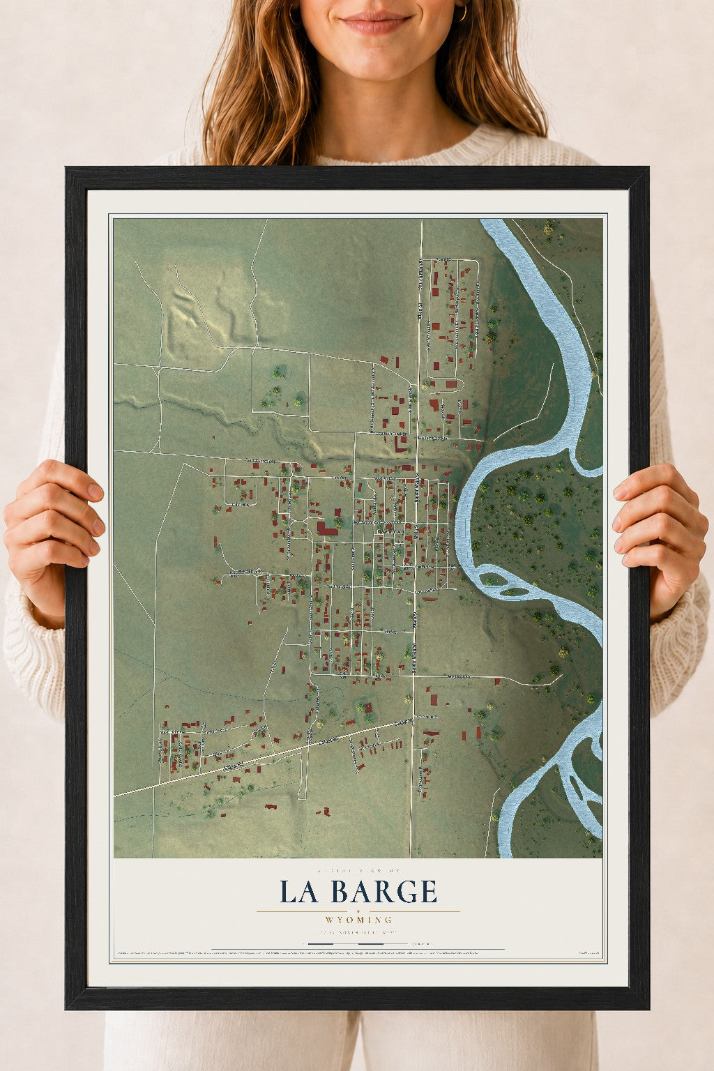 Map of La Barge, Wyoming, 18 x 24 inch print in a black wood frame