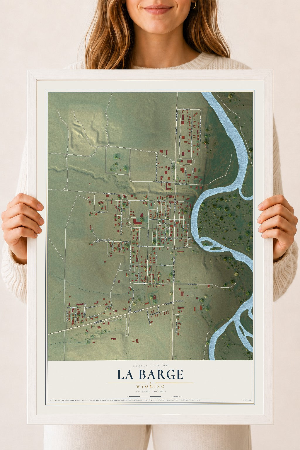Map of La Barge, Wyoming, 18 x 24 inch print in a white wood frame