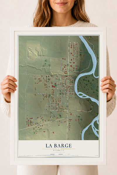 Map of La Barge, Wyoming, 18 x 24 inch print in a white wood frame