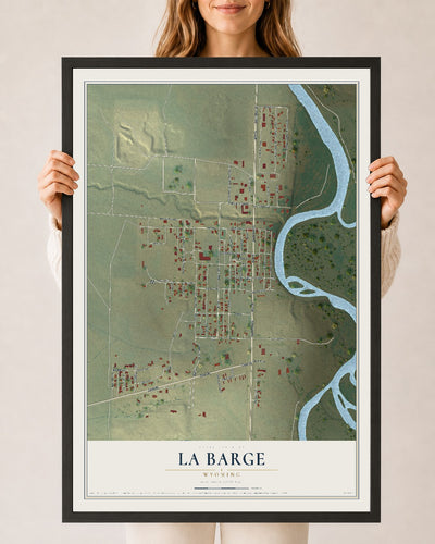 Map of La Barge, Wyoming, 24 x 36 inch print in a black wood frame