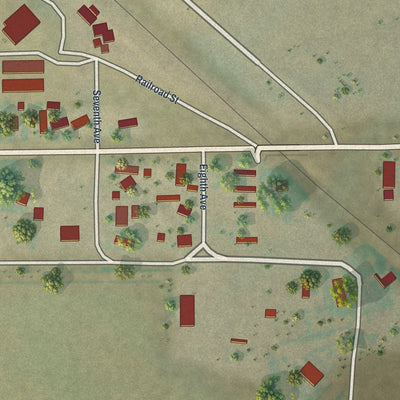 Second close-up of the map of LaGrange, Wyoming print showing more streets and buildings
