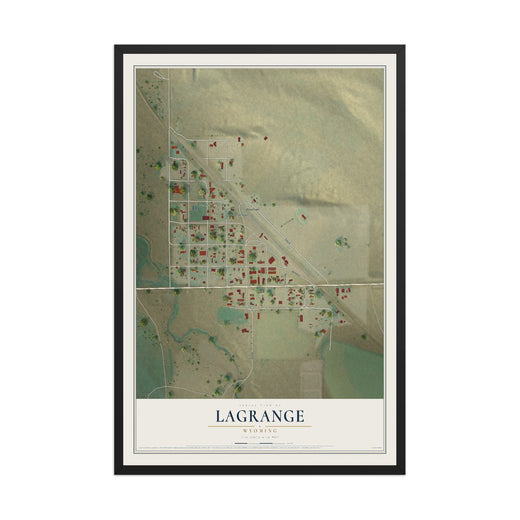Map of LaGrange, Wyoming, 12 x 18 inch print in a black wood frame