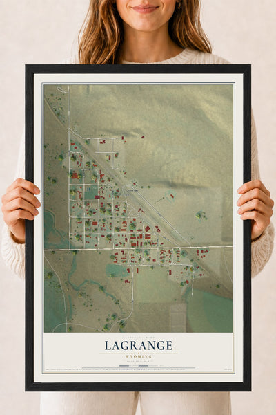 Map of LaGrange, Wyoming, 18 x 24 inch print in a black wood frame